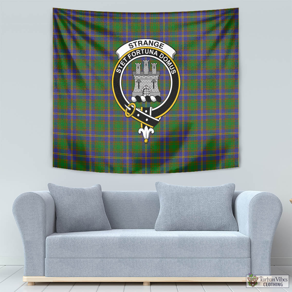 Tartan Vibes Clothing Strange of Balkaskie Tartan Tapestry Wall Hanging and Home Decor for Room with Family Crest