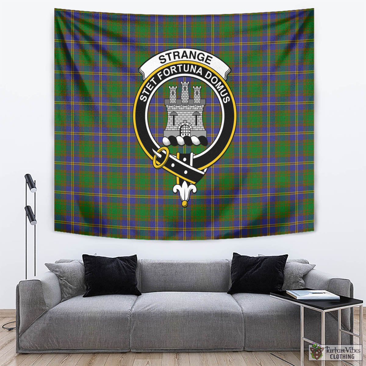 Tartan Vibes Clothing Strange of Balkaskie Tartan Tapestry Wall Hanging and Home Decor for Room with Family Crest