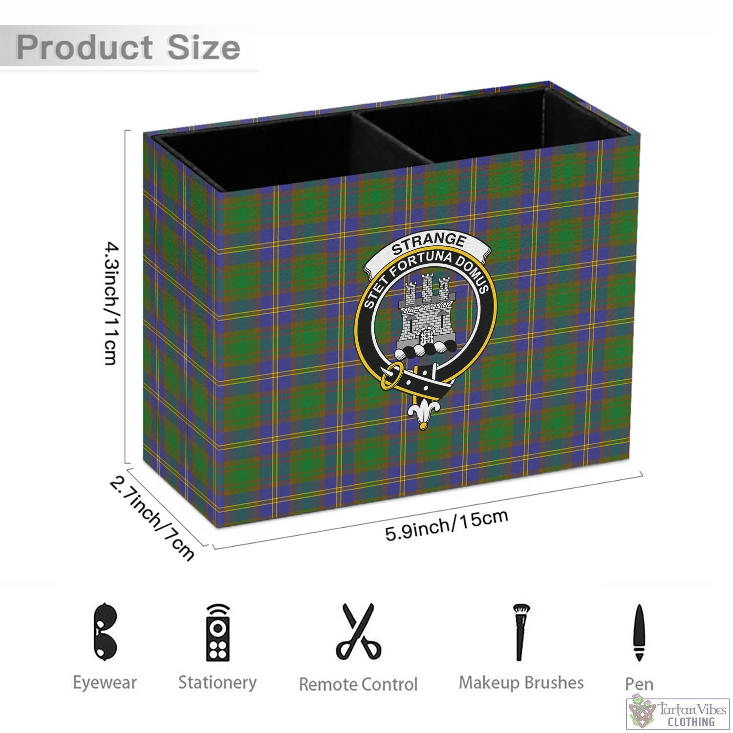 Tartan Vibes Clothing Strange of Balkaskie Tartan Pen Holder with Family Crest