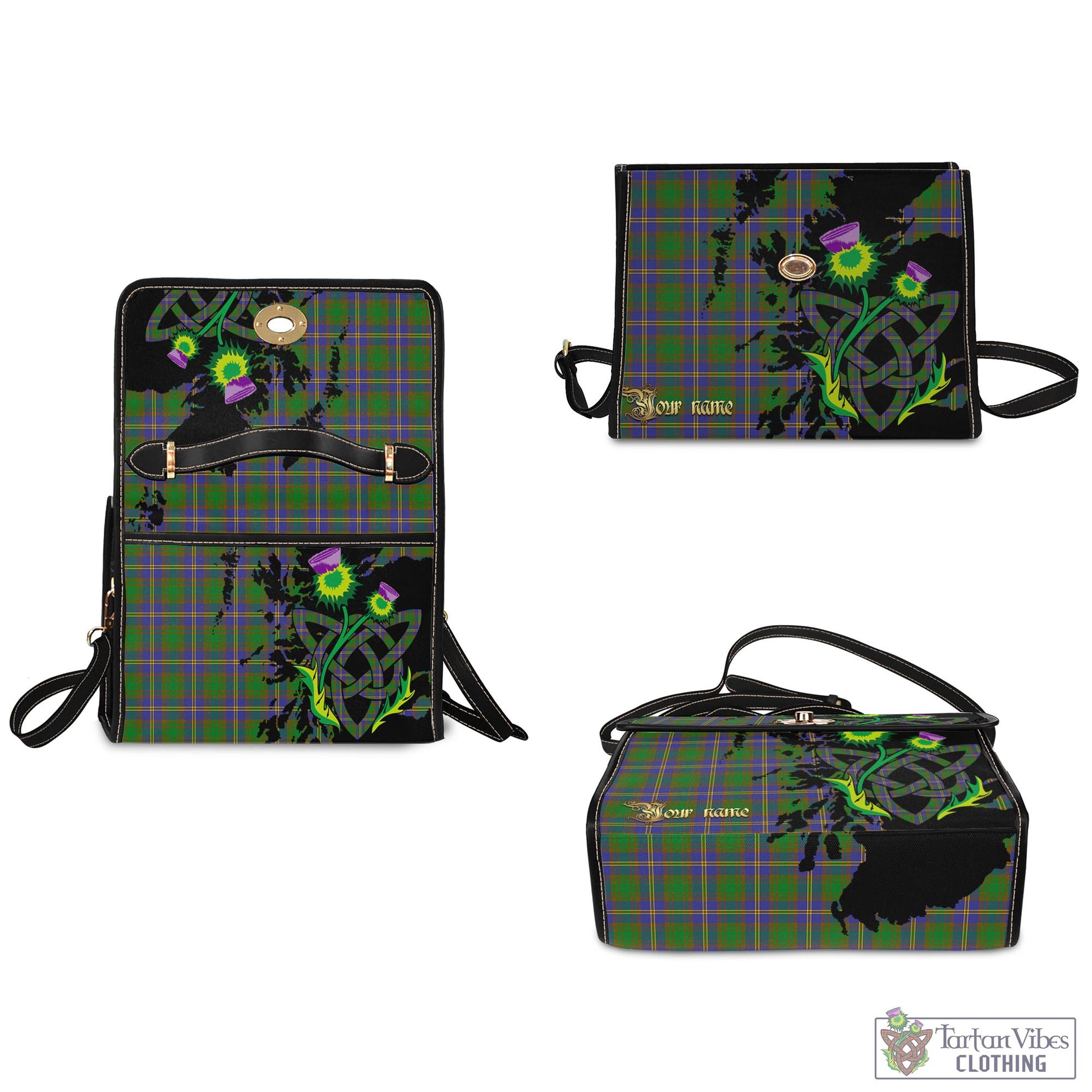 Tartan Vibes Clothing Strange of Balkaskie Tartan Waterproof Canvas Bag with Scotland Map and Thistle Celtic Accents