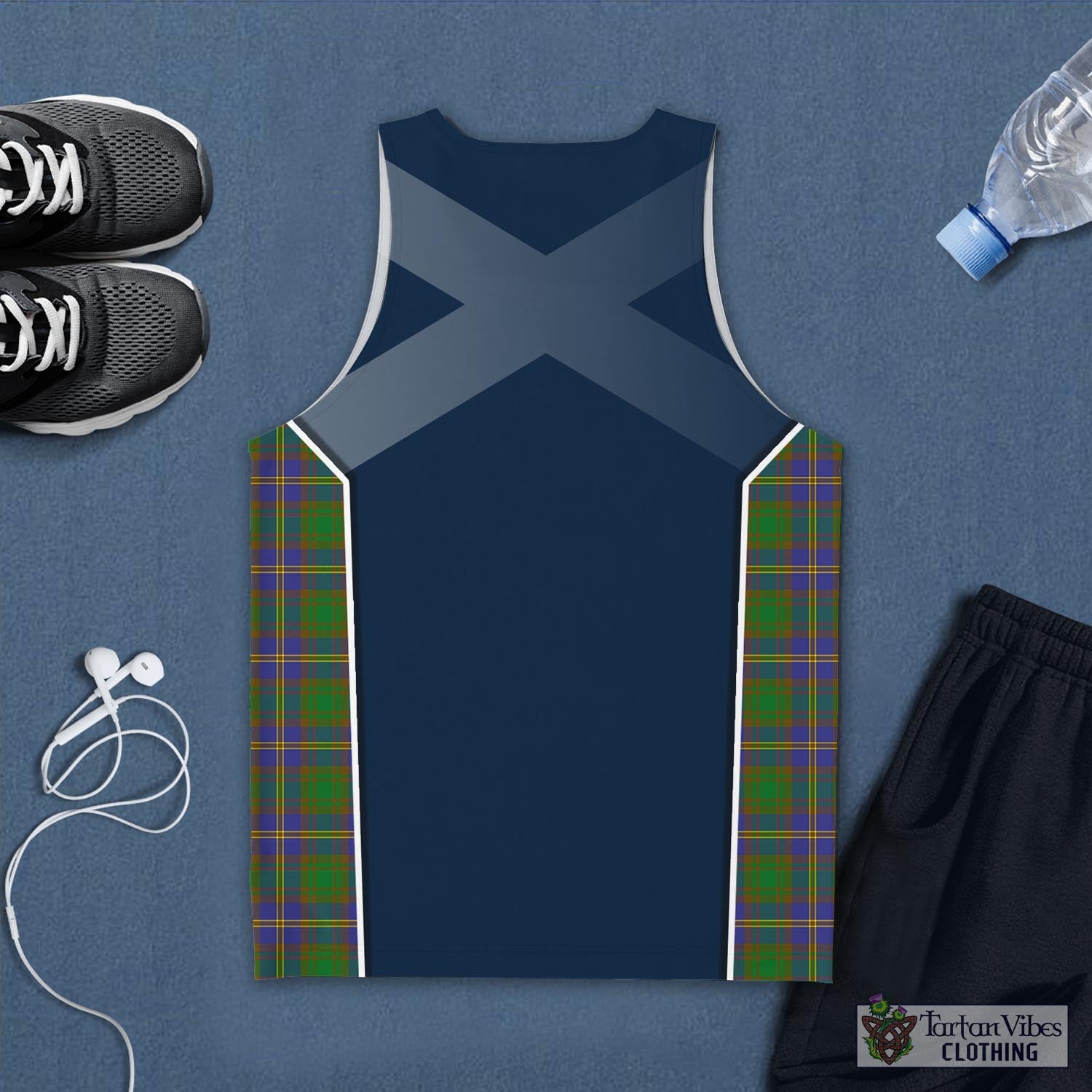 Tartan Vibes Clothing Strange of Balkaskie Tartan Men's Tanks Top with Family Crest and Scottish Thistle Vibes Sport Style