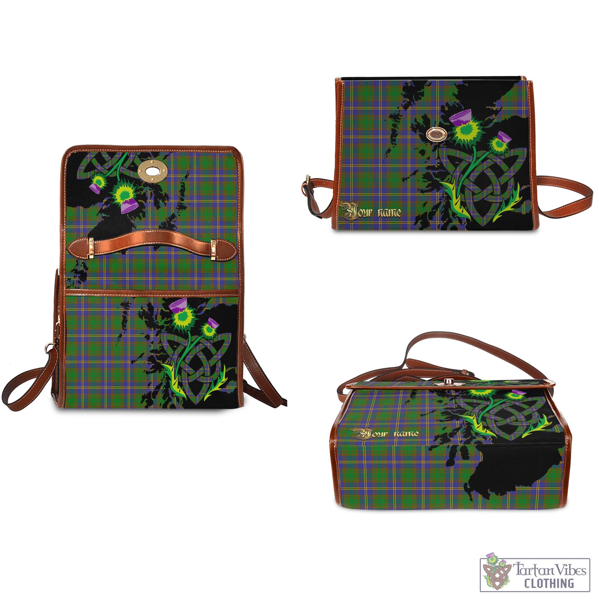 Tartan Vibes Clothing Strange of Balkaskie Tartan Waterproof Canvas Bag with Scotland Map and Thistle Celtic Accents