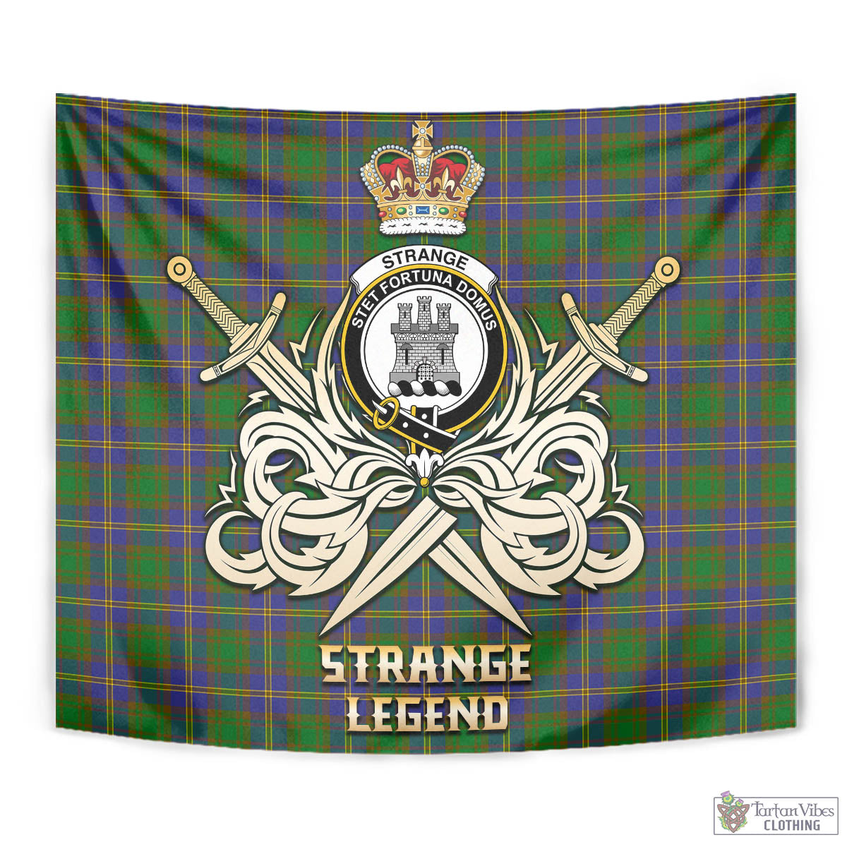 Tartan Vibes Clothing Strange of Balkaskie Tartan Tapestry with Clan Crest and the Golden Sword of Courageous Legacy