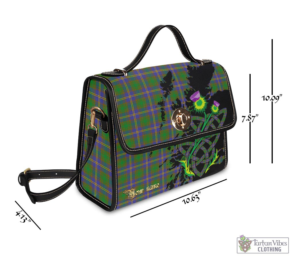 Tartan Vibes Clothing Strange of Balkaskie Tartan Waterproof Canvas Bag with Scotland Map and Thistle Celtic Accents