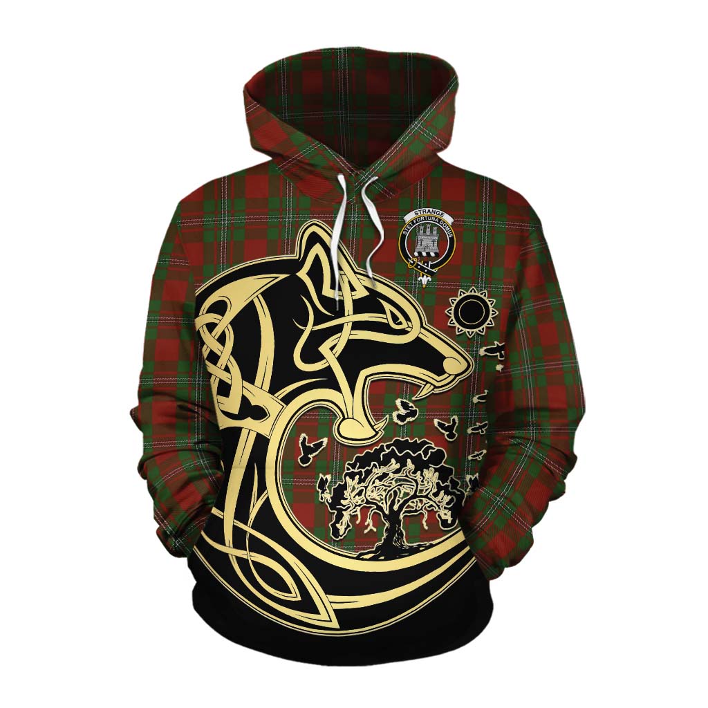 Tartan Vibes Clothing Strange (Strang) Tartan Cotton Hoodie with Family Crest Celtic Wolf Style