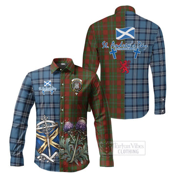 Strange (Strang) Tartan Long Sleeve Button Shirt Happy St. Andrew's Day Half Tartan Style