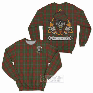 Strange (Strang) Tartan Sweatshirt with Family Crest and Bearded Skull Holding Bottles of Whiskey