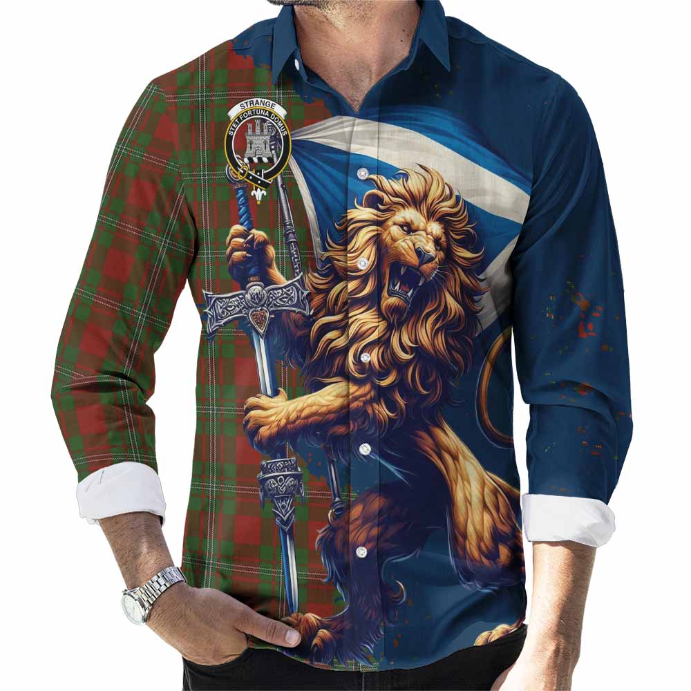 Tartan Vibes Clothing Strange (Strang) Tartan Family Crest Long Sleeve Button Shirt with Scottish Majestic Lion