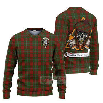 Strange (Strang) Tartan Ugly Sweater with Family Crest and Bearded Skull Holding Bottles of Whiskey