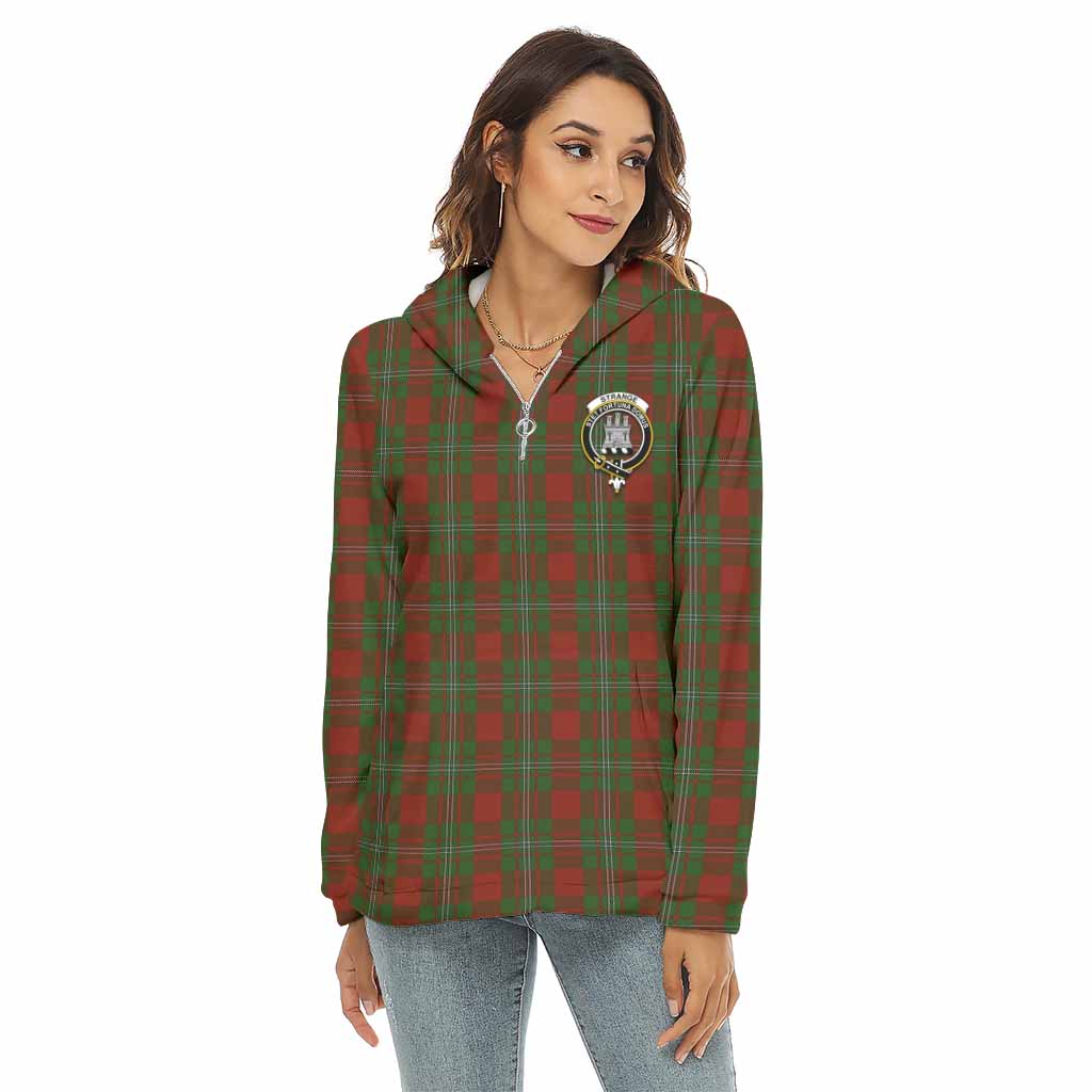 Strange (Strang) Tartan Women's Borg Fleece Hoodie with Half Zip with Family Crest Female - Tartan Vibes Clothing