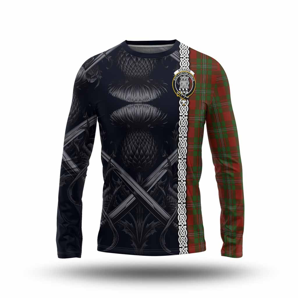 Tartan Vibes Clothing Strange (Strang) Tartan Long Sleeve T-Shirt with Family Crest Cross Sword Thistle Celtic Vibes