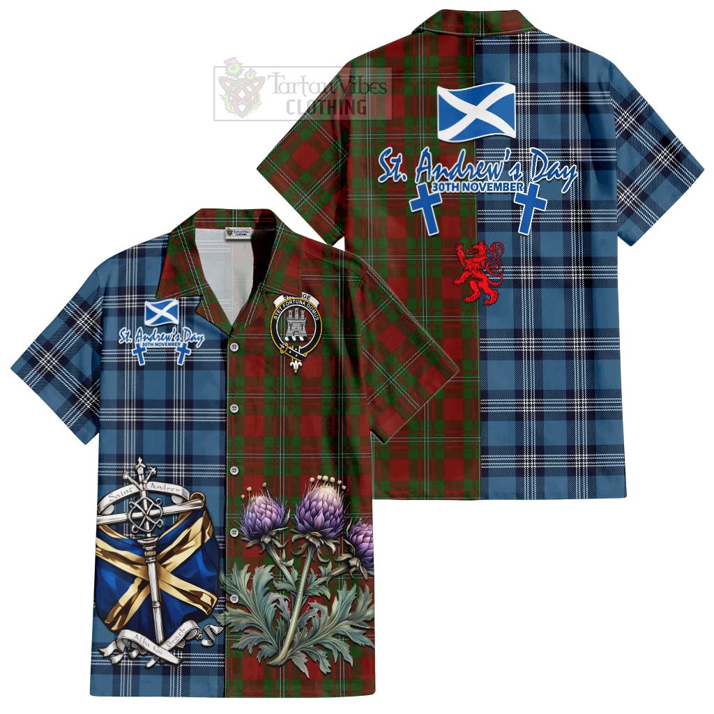 Tartan Vibes Clothing Strange (Strang) Tartan Short Sleeve Button Shirt Happy St. Andrew's Day Half Tartan Style