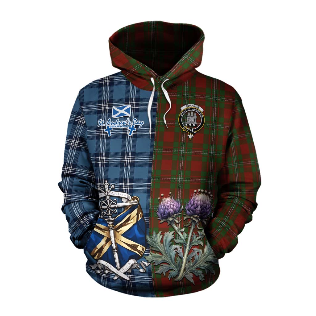 Tartan Vibes Clothing Strange (Strang) Tartan Cotton Hoodie Happy St. Andrew's Day Half Tartan Style