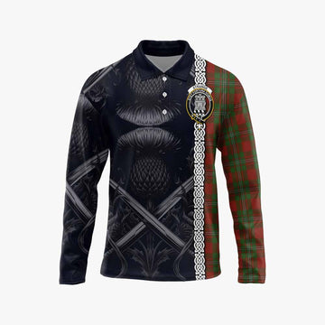 Strange (Strang) Tartan Long Sleeve Polo Shirt with Family Crest Cross Sword Thistle Celtic Vibes