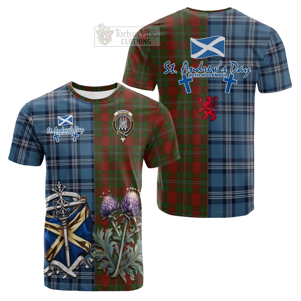 Tartan Vibes Clothing Strange (Strang) Tartan Cotton T-shirt Happy St. Andrew's Day Half Tartan Style