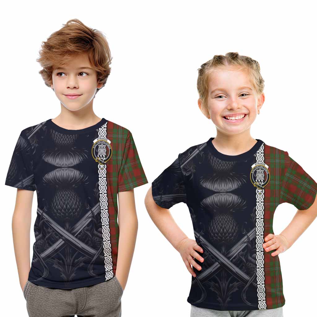 Tartan Vibes Clothing Strange (Strang) Tartan Kid T-Shirt with Family Crest Cross Sword Thistle Celtic Vibes