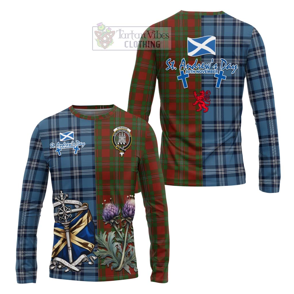 Tartan Vibes Clothing Strange (Strang) Tartan Long Sleeve T-Shirt Happy St. Andrew's Day Half Tartan Style