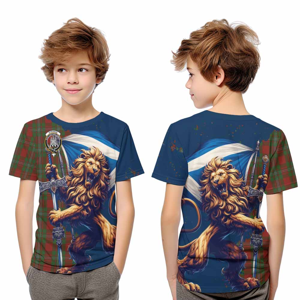 Tartan Vibes Clothing Strange (Strang) Tartan Family Crest Kid T-Shirt with Scottish Majestic Lion