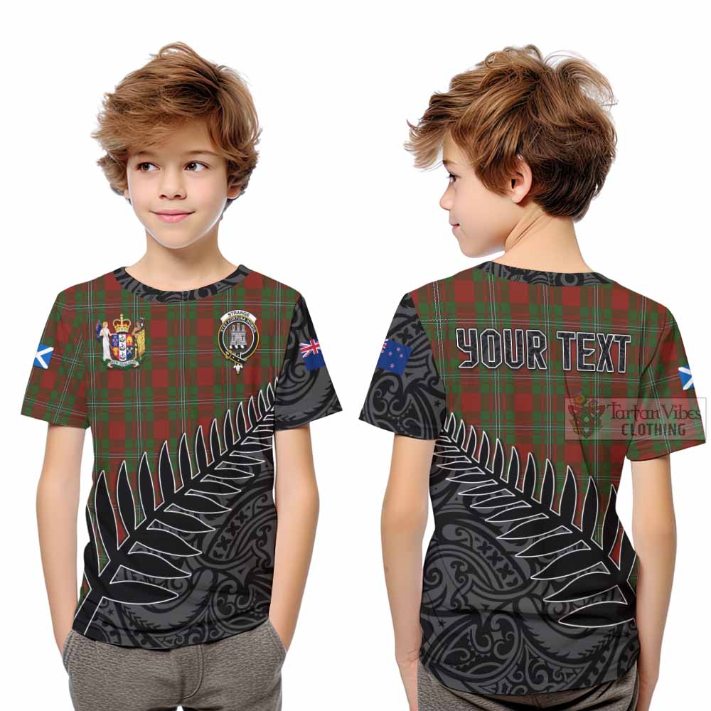 Tartan Vibes Clothing Strange (Strang) Crest Tartan Kid T-Shirt with New Zealand Silver Fern Half Style