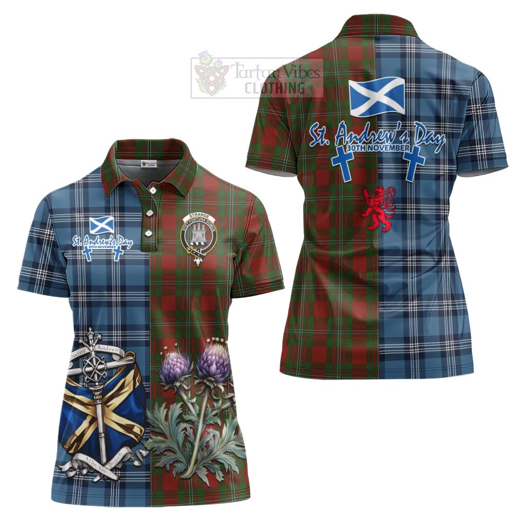 Tartan Vibes Clothing Strange (Strang) Tartan Women's Polo Shirt Happy St. Andrew's Day Half Tartan Style