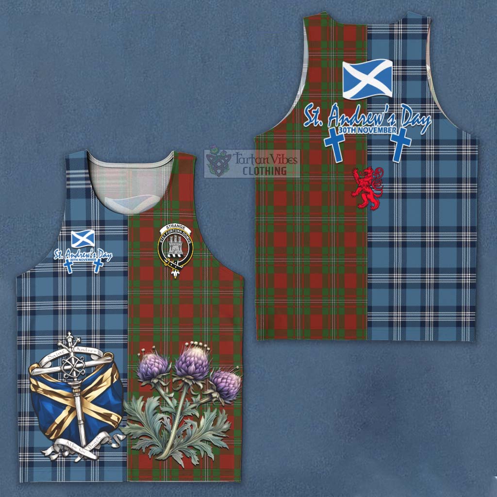 Tartan Vibes Clothing Strange (Strang) Tartan Men's Tank Top Happy St. Andrew's Day Half Tartan Style