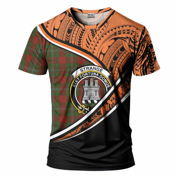 Strange (Strang) Crest Tartan T-Shirt with Polynesian Vibes Style - Orange Version