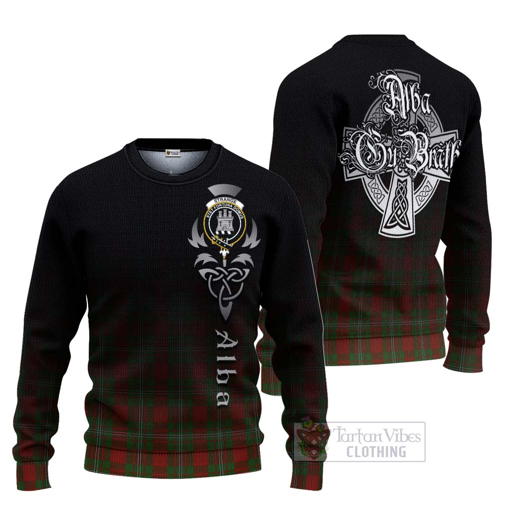 Tartan Vibes Clothing Strange (Strang) Tartan Knitted Sweater Featuring Alba Gu Brath Family Crest Celtic Inspired