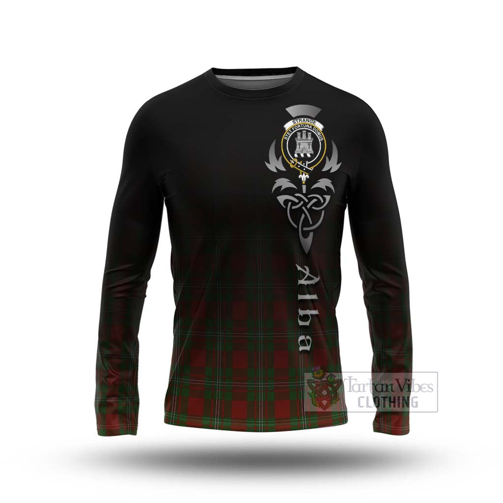 Tartan Vibes Clothing Strange (Strang) Tartan Long Sleeve T-Shirt Featuring Alba Gu Brath Family Crest Celtic Inspired