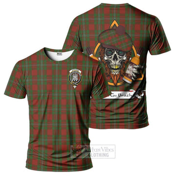 Strange (Strang) Tartan T-Shirt with Family Crest and Bearded Skull Holding Bottles of Whiskey