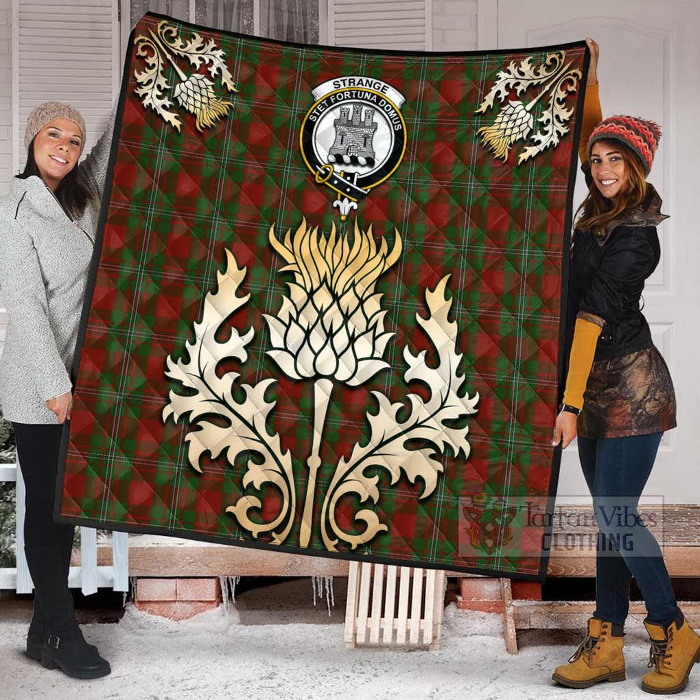 Tartan Vibes Clothing Strange (Strang) Tartan Quilt with Family Crest and Golden Thistle Style