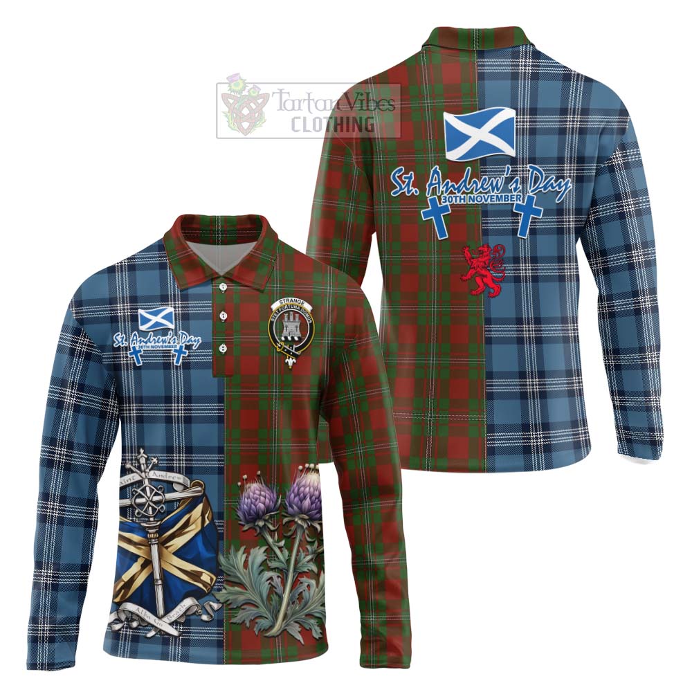 Tartan Vibes Clothing Strange (Strang) Tartan Long Sleeve Polo Shirt Happy St. Andrew's Day Half Tartan Style