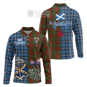 Strange (Strang) Tartan Long Sleeve Polo Shirt Happy St. Andrew's Day Half Tartan Style