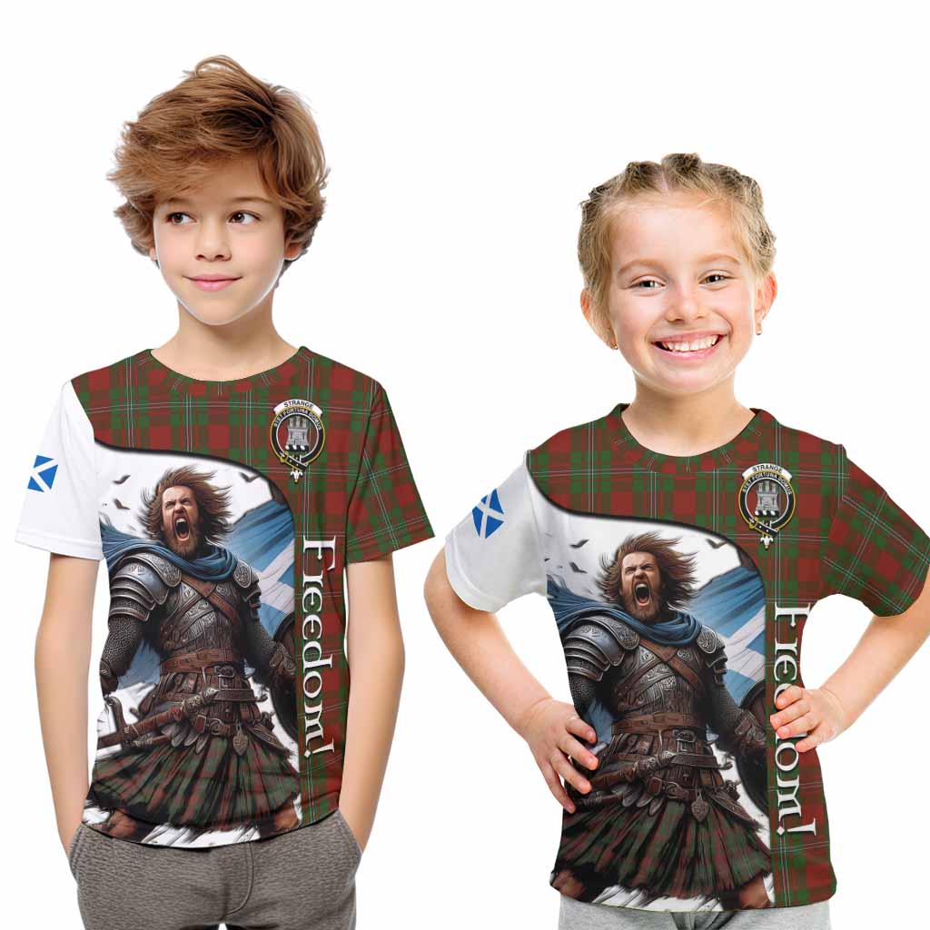 Tartan Vibes Clothing Strange (Strang) Crest Tartan Kid T-Shirt Inspired by the Freedom of Scottish Warrior