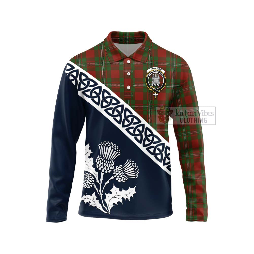 Tartan Vibes Clothing Strange (Strang) Tartan Long Sleeve Polo Shirt Featuring Thistle and Scotland Map