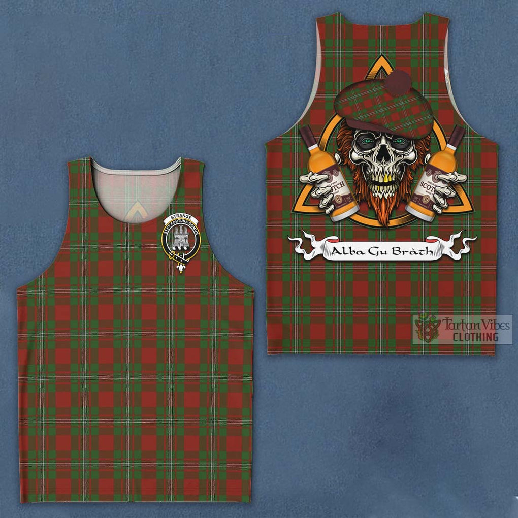 Tartan Vibes Clothing Strange (Strang) Tartan Men's Tank Top with Family Crest and Bearded Skull Holding Bottles of Whiskey