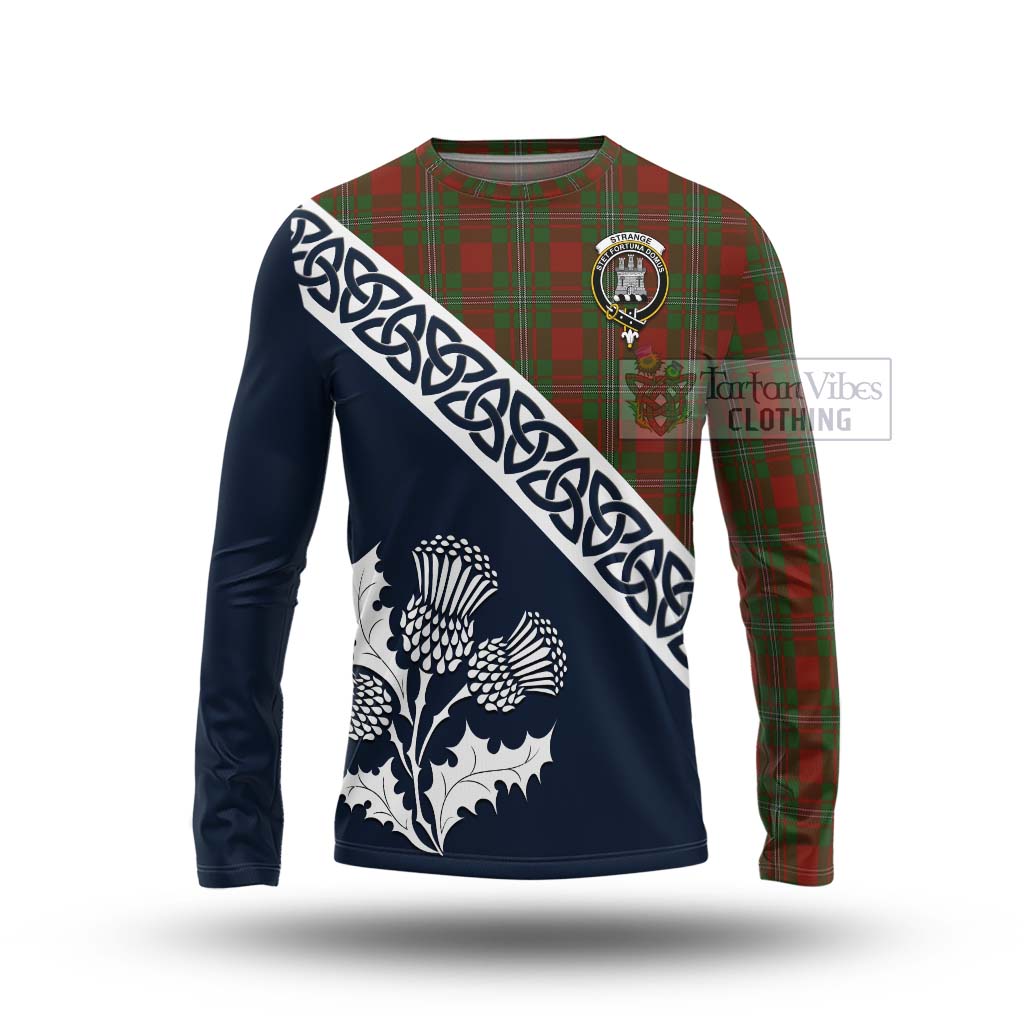 Tartan Vibes Clothing Strange (Strang) Tartan Long Sleeve T-Shirt Featuring Thistle and Scotland Map