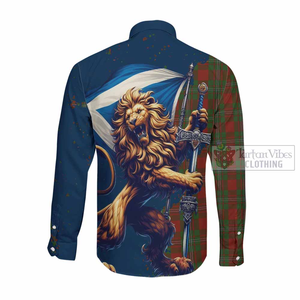 Tartan Vibes Clothing Strange (Strang) Tartan Family Crest Long Sleeve Button Shirt with Scottish Majestic Lion