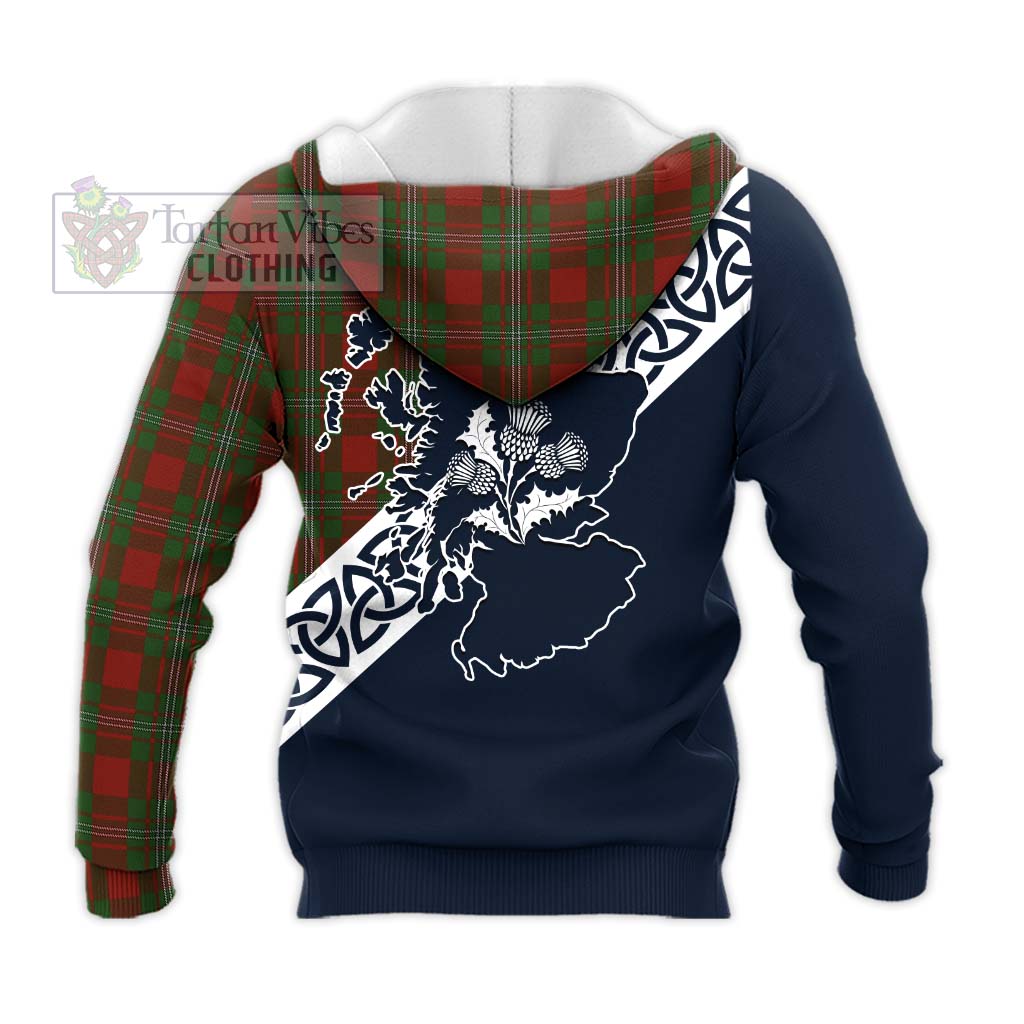 Tartan Vibes Clothing Strange (Strang) Tartan Knitted Hoodie Featuring Thistle and Scotland Map