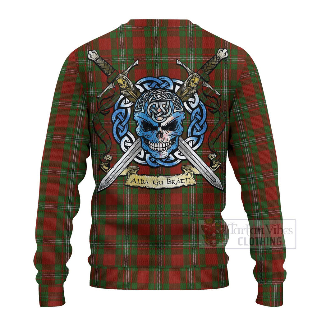 Tartan Vibes Clothing Strange (Strang) Tartan Knitted Sweater with Family Crest Celtic Skull Style