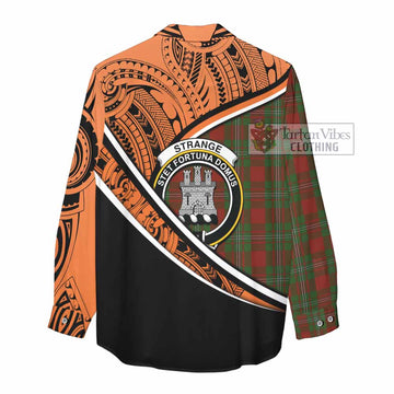 Strange (Strang) Crest Tartan Women's Casual Shirt with Polynesian Vibes Style - Orange Version