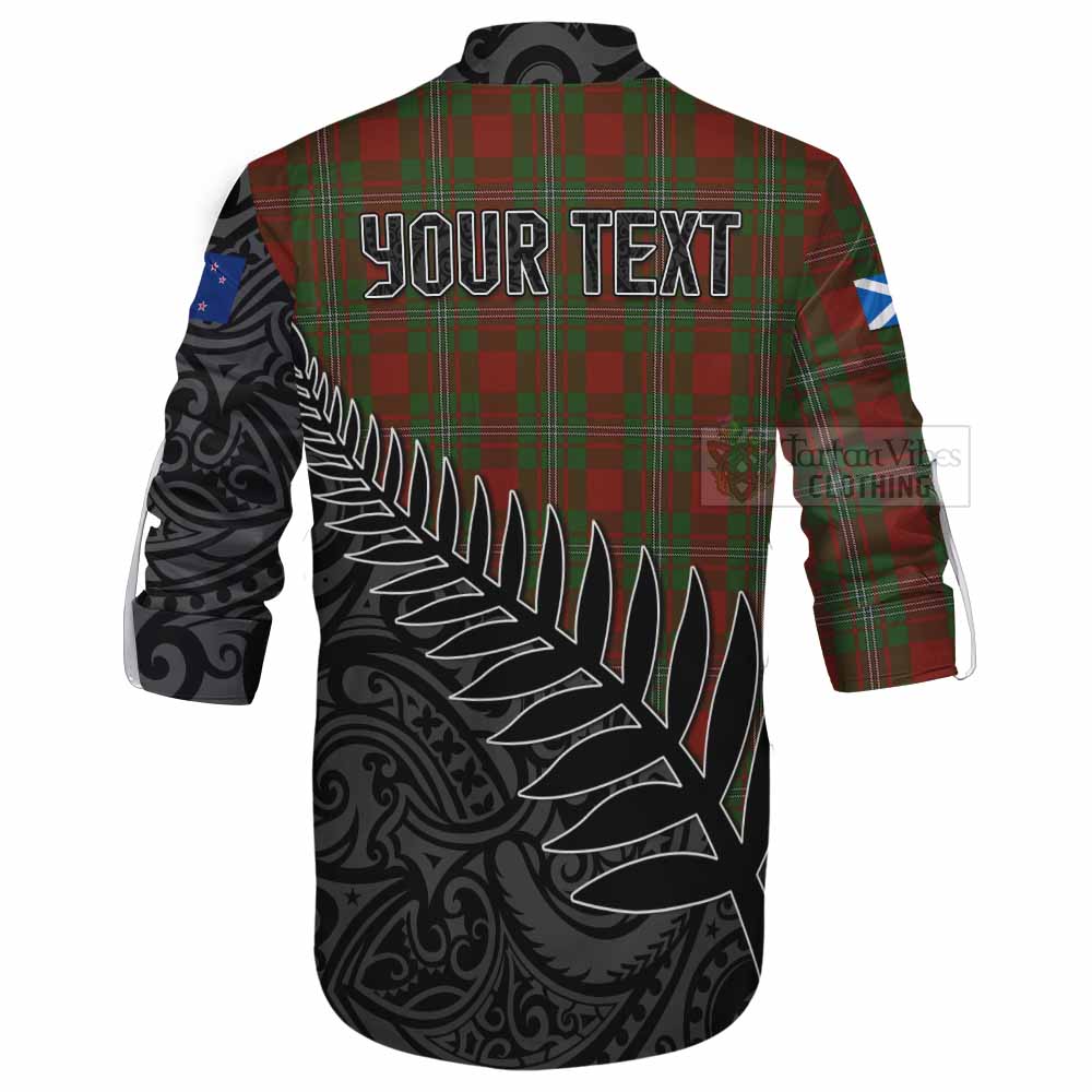 Tartan Vibes Clothing Strange (Strang) Crest Tartan Ghillie Kilt Shirt with New Zealand Silver Fern Half Style