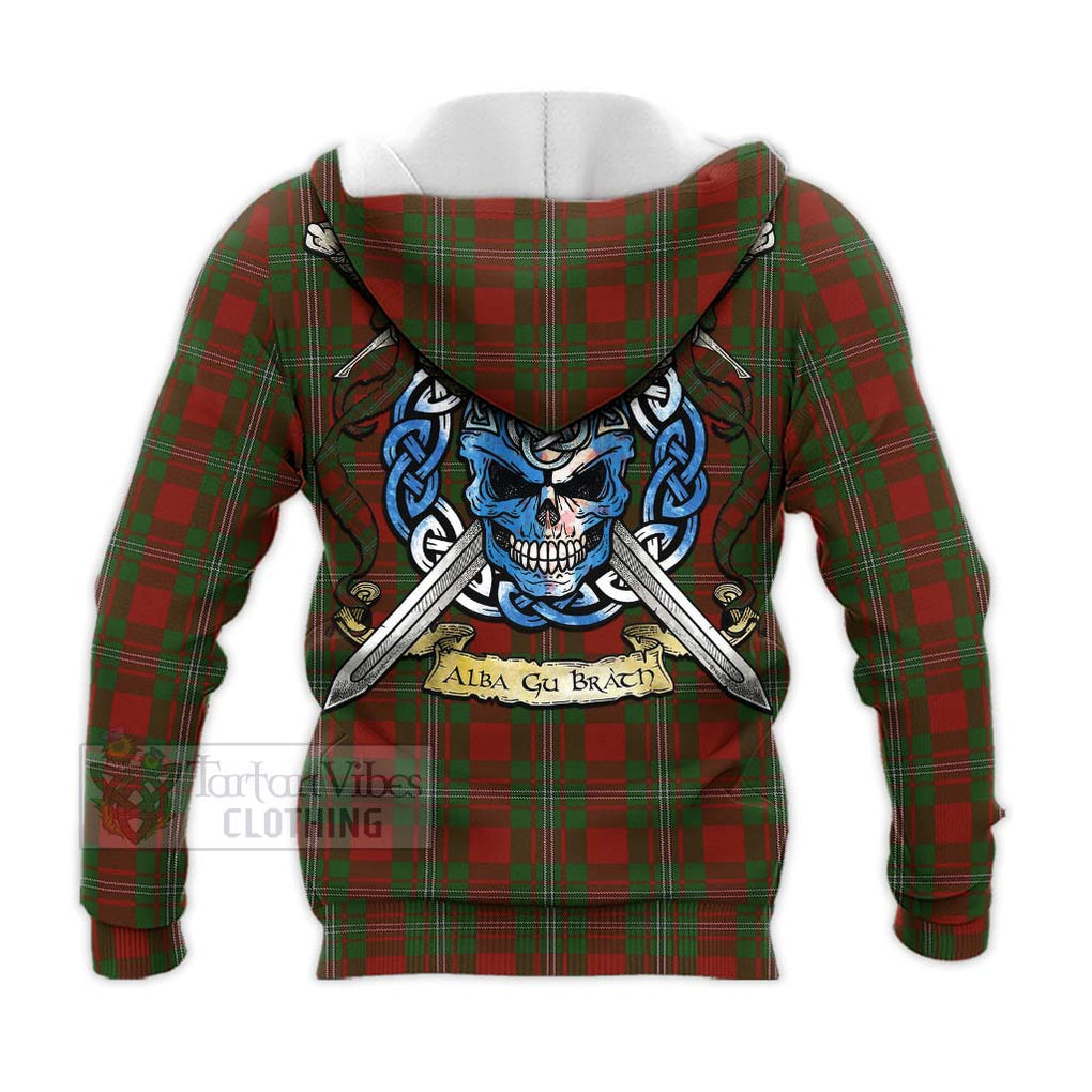 Tartan Vibes Clothing Strange (Strang) Tartan Knitted Hoodie with Family Crest Celtic Skull Style