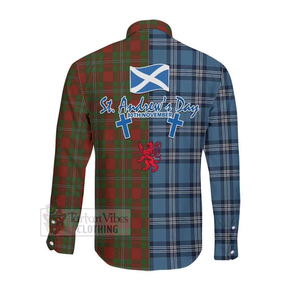 Tartan Vibes Clothing Strange (Strang) Tartan Long Sleeve Button Shirt Happy St. Andrew's Day Half Tartan Style