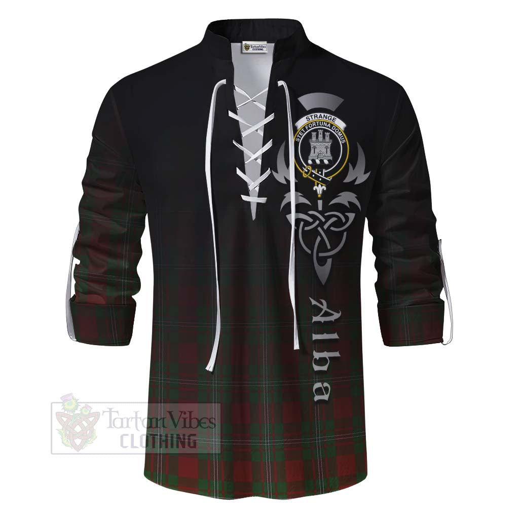 Tartan Vibes Clothing Strange (Strang) Tartan Ghillie Kilt Shirt Featuring Alba Gu Brath Family Crest Celtic Inspired