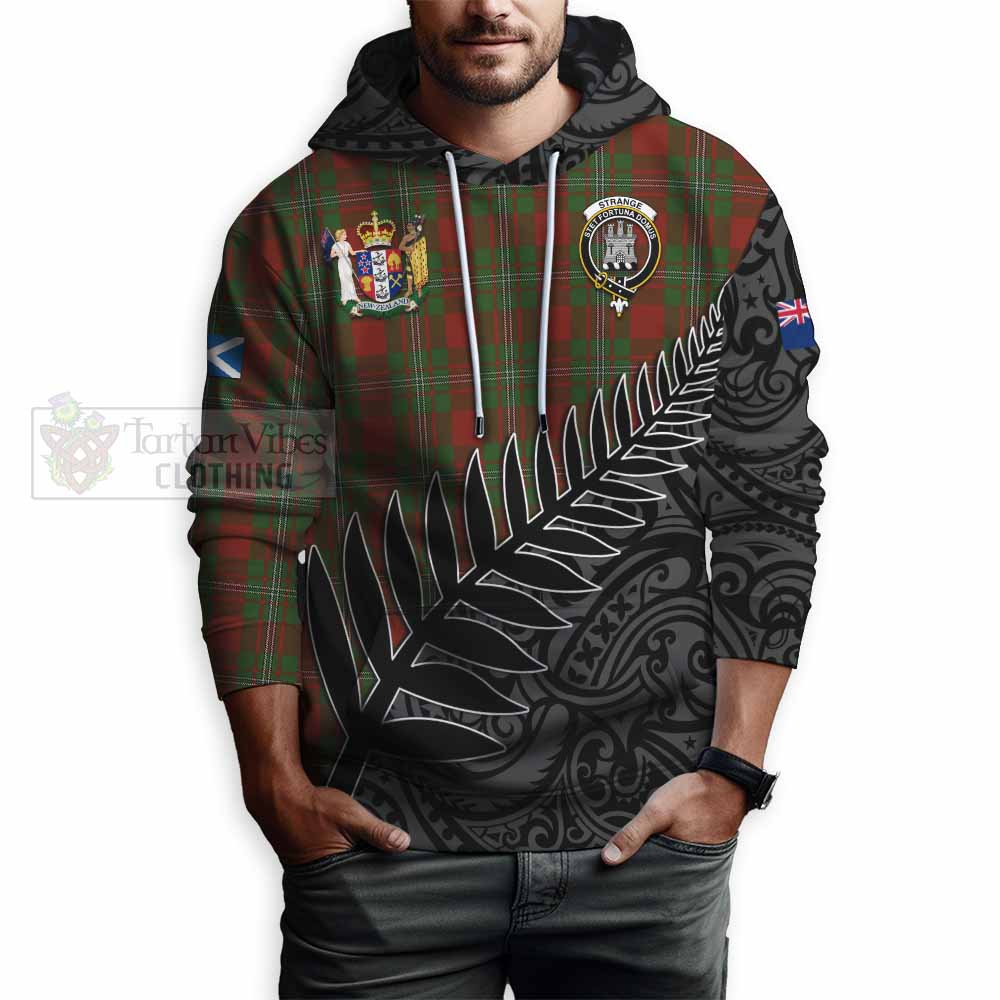 Tartan Vibes Clothing Strange (Strang) Crest Tartan Hoodie with New Zealand Silver Fern Half Style