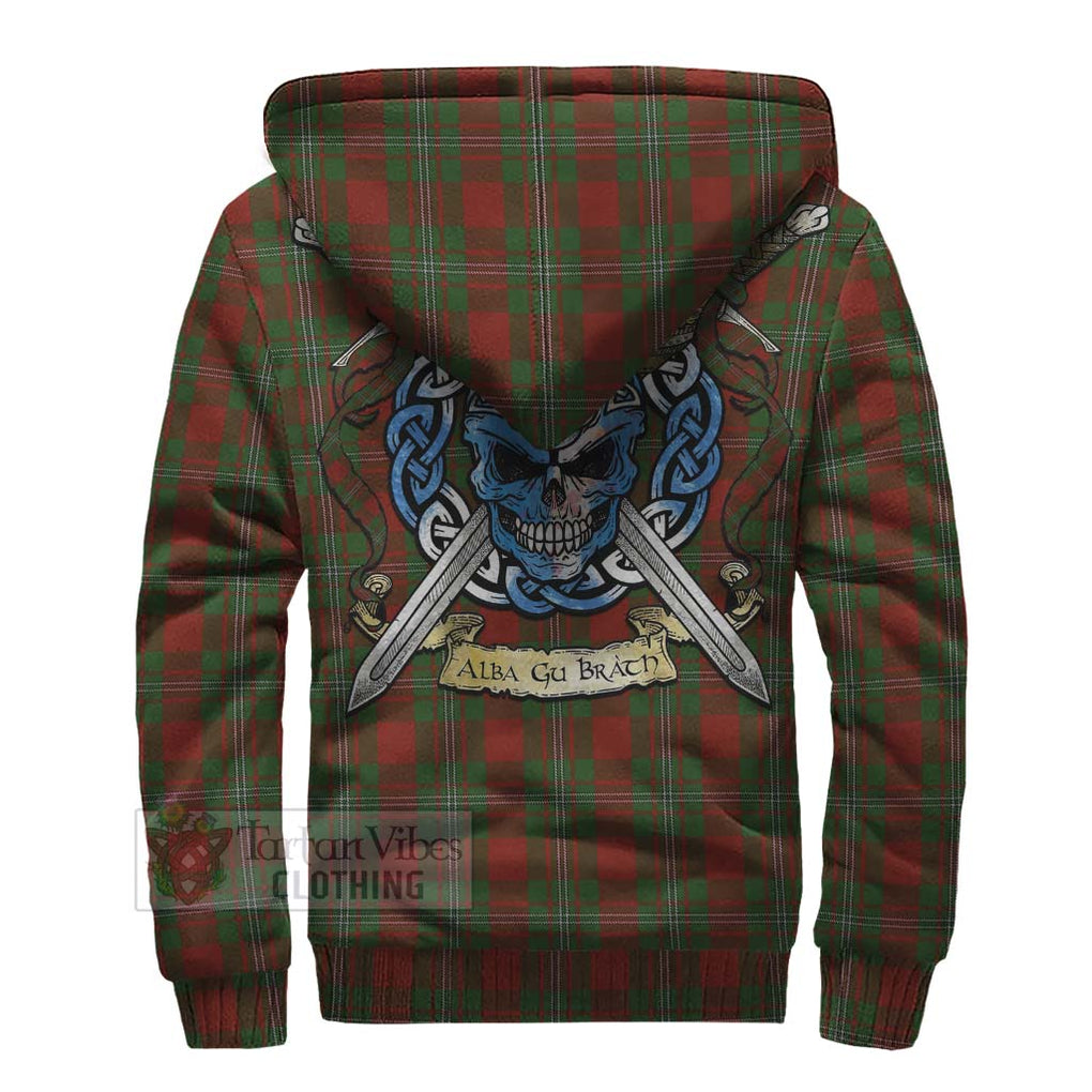 Tartan Vibes Clothing Strange (Strang) Tartan Sherpa Hoodie with Family Crest Celtic Skull Style