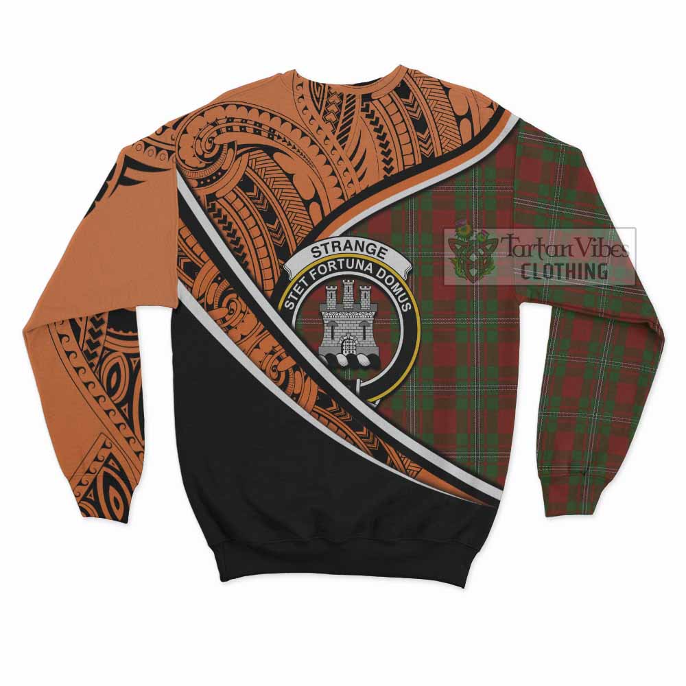 Tartan Vibes Clothing Strange (Strang) Crest Tartan Sweatshirt with Maori Tattoo Style - Orange Version