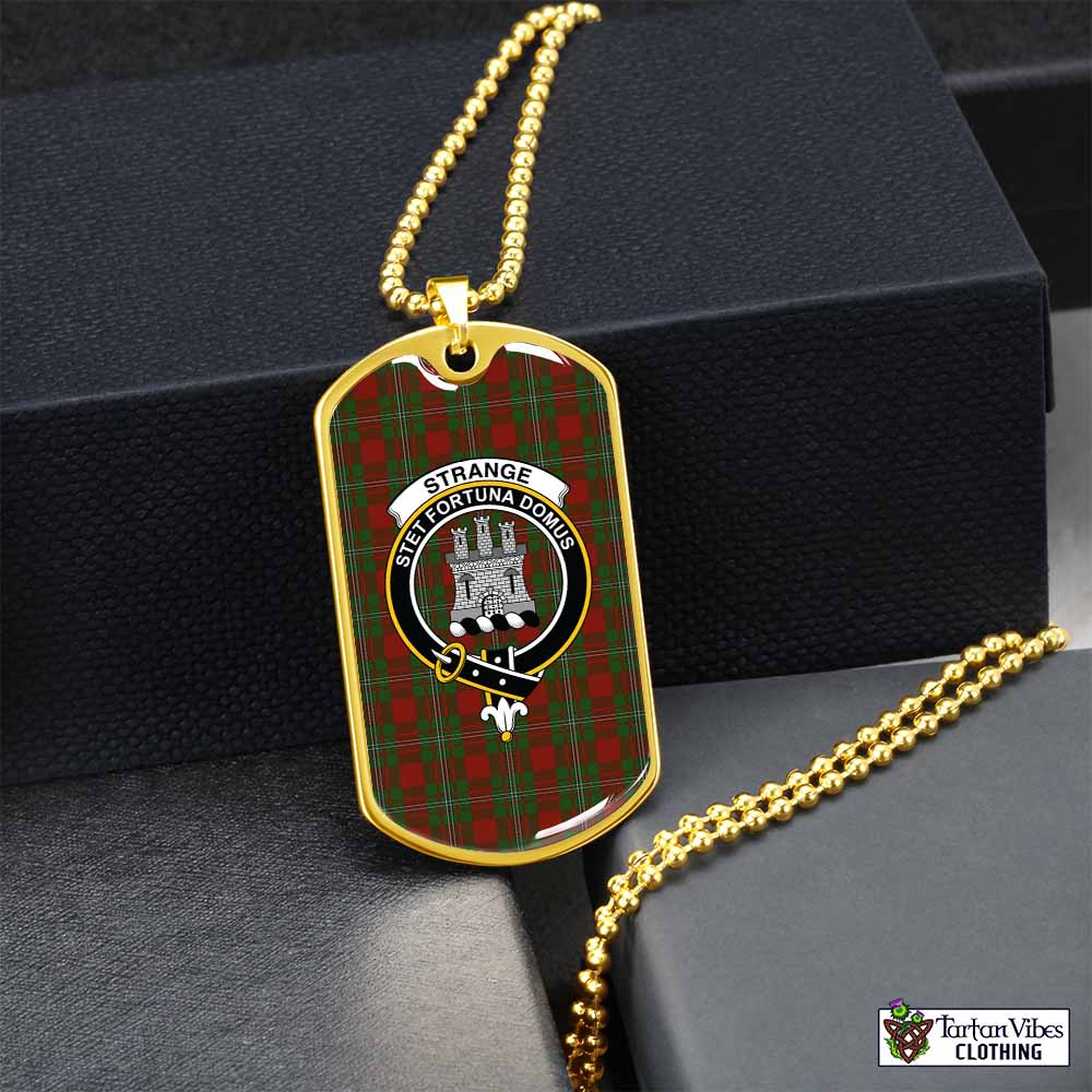 Tartan Vibes Clothing Strange (Strang) Tartan Dog Tag Necklace with Family Crest