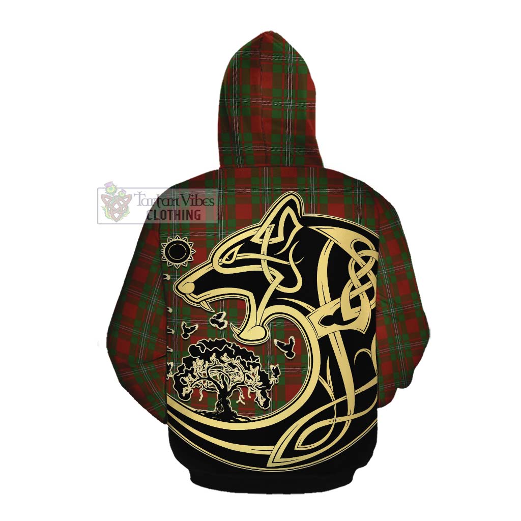 Tartan Vibes Clothing Strange (Strang) Tartan Cotton Hoodie with Family Crest Celtic Wolf Style