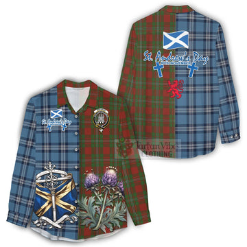 Strange (Strang) Tartan Women's Casual Shirt Happy St. Andrew's Day Half Tartan Style